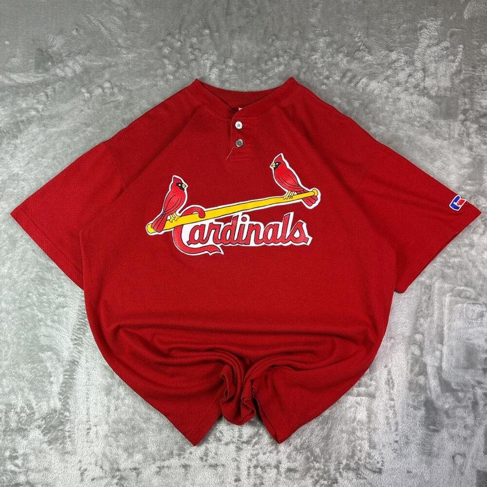 Vintage 90s Russell Athletic St Louis Cardinals Mesh Henley Jersey Shirt Size XL
